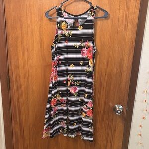 Bobbie Brooks Black and White Striped Floral Dress